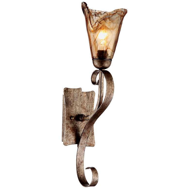 Image 3 Franklin Iron Amber Scroll 23 1/2" High Glass and Bronze Wall Sconce