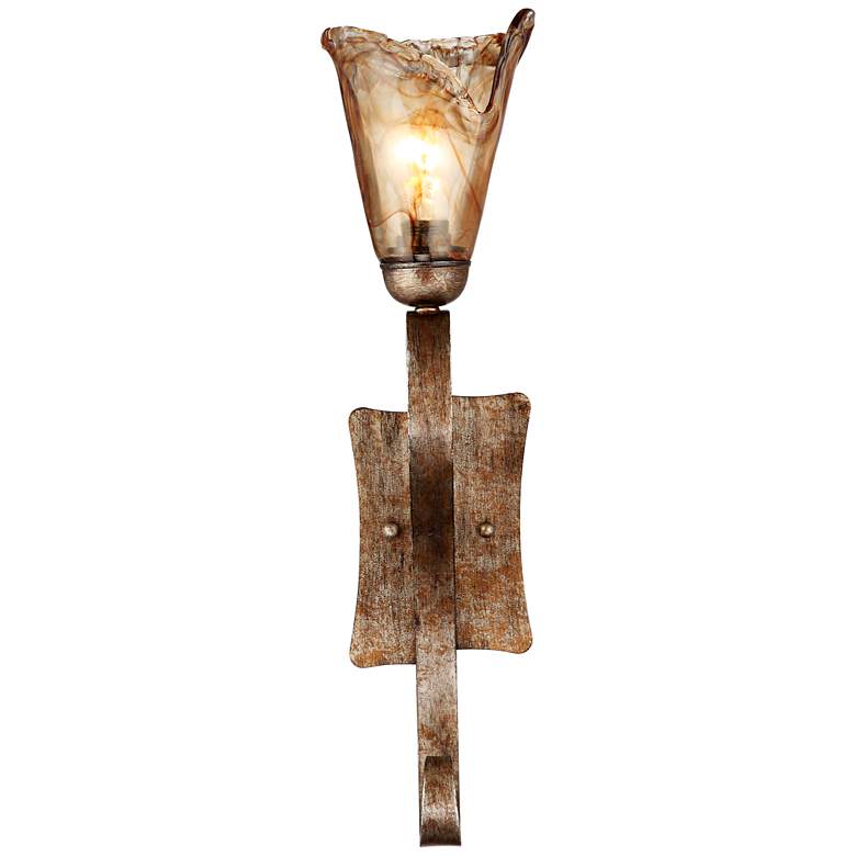 Image 7 Franklin Iron Amber Scroll 23 1/2" High Glass and Bronze Wall Sconce more views