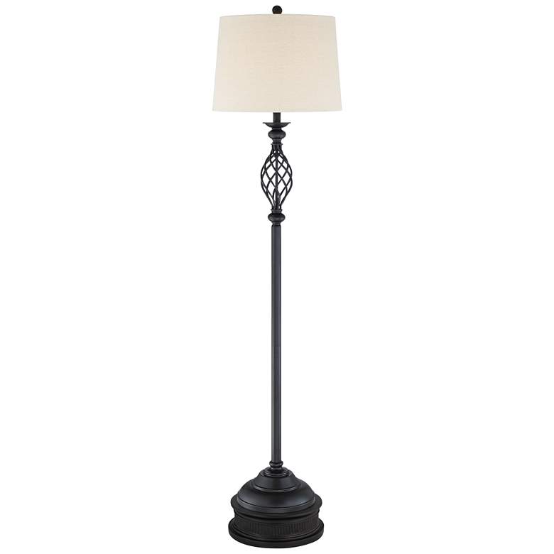 Image 1 Franklin Iron Annie 67 1/2" Bronze Scroll Floor Lamp with Black Riser