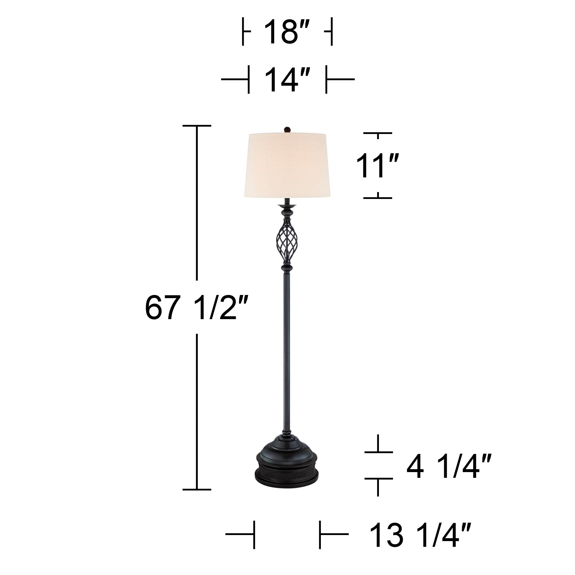 Franklin Iron Annie 67 1/2" Bronze Scroll Floor Lamp with Black Riser