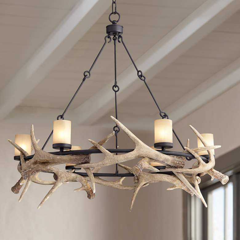 Image 1 Franklin Iron Antler Lodge 36 3/4" Wide 6-Light Rustic Chandelier