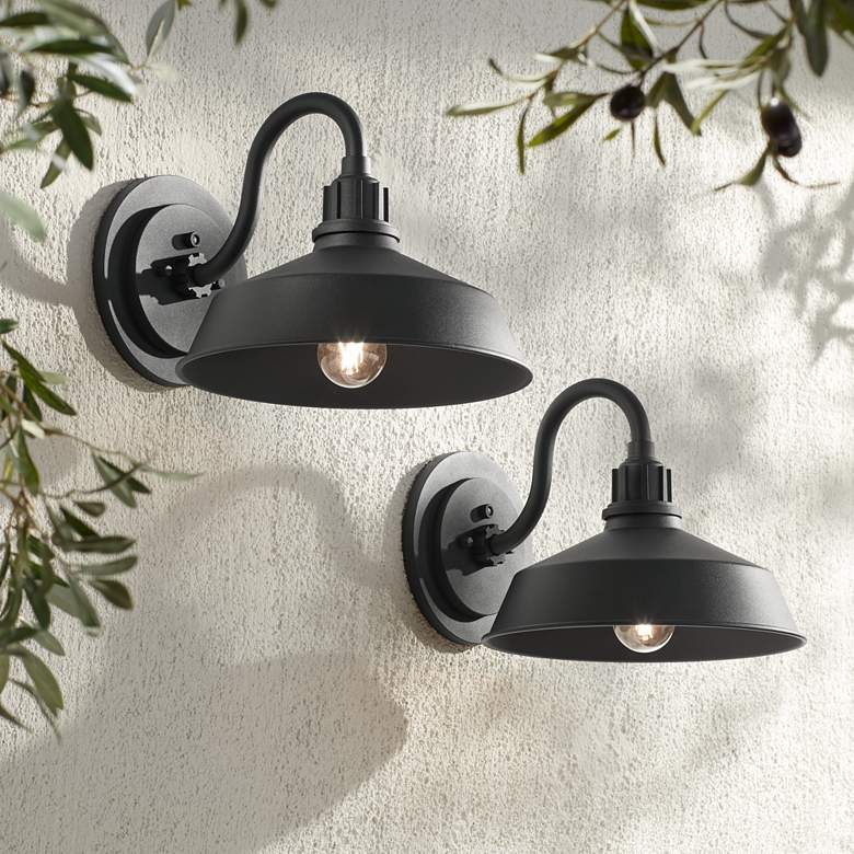 Image 1 Franklin Iron Arnett 10 1/2" Black Dusk-to-Dawn Outdoor Lights Set