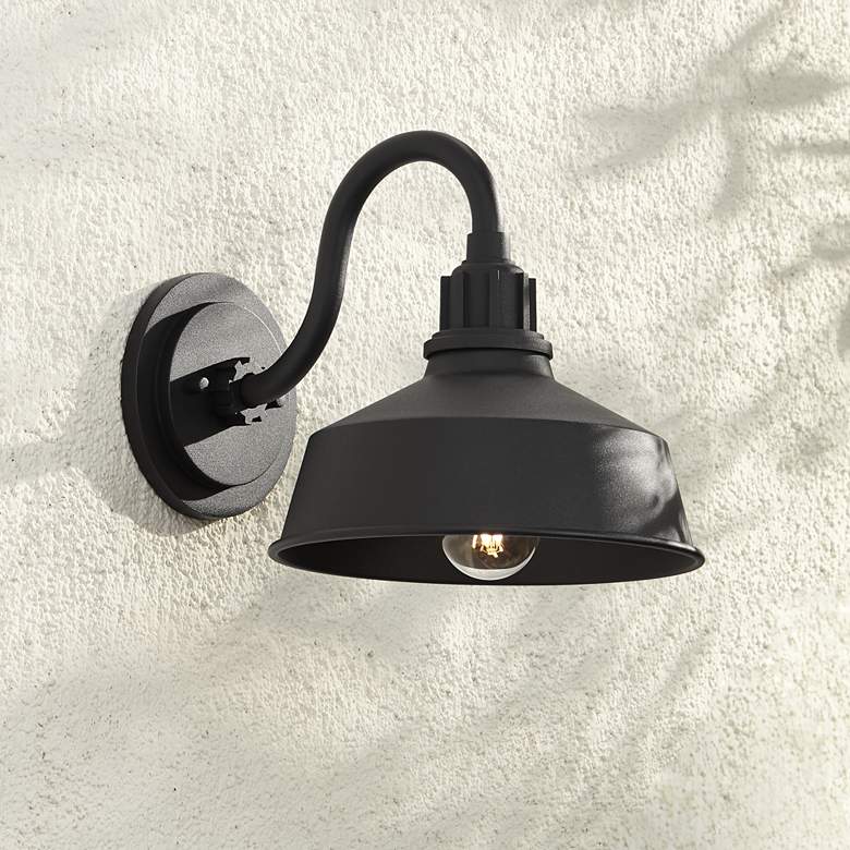 Image 1 Franklin Iron Arnett 10 1/2" Textured Black Dusk to Dawn Barn Light