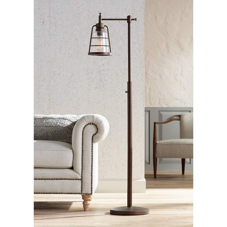 Image 1 Franklin Iron Averill 61 inch Industrial Bronze Seeded Glass Floor Lamp