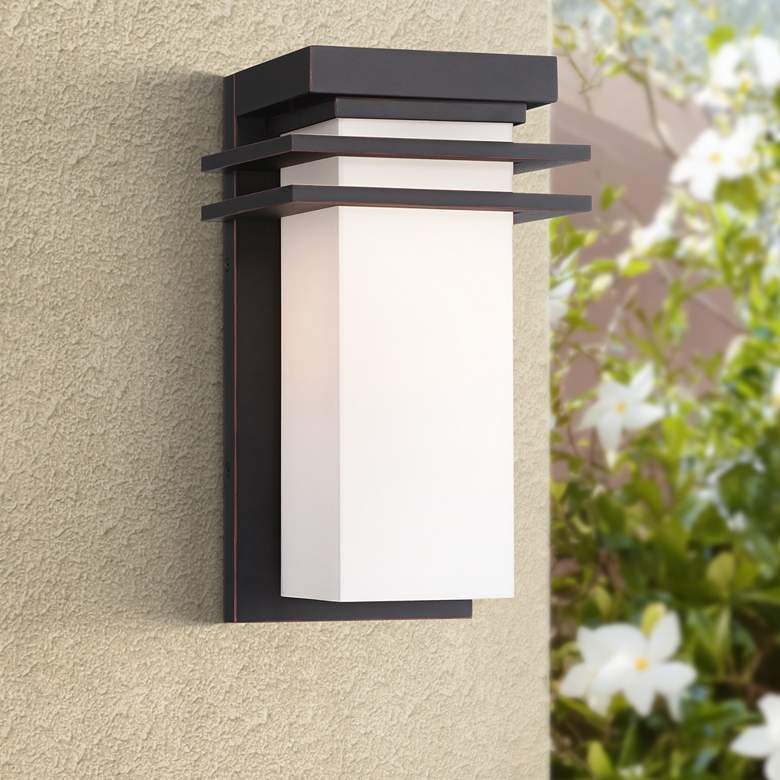 Image 1 Franklin Iron Bernadine 12" Black and White Glass Outdoor Wall Light