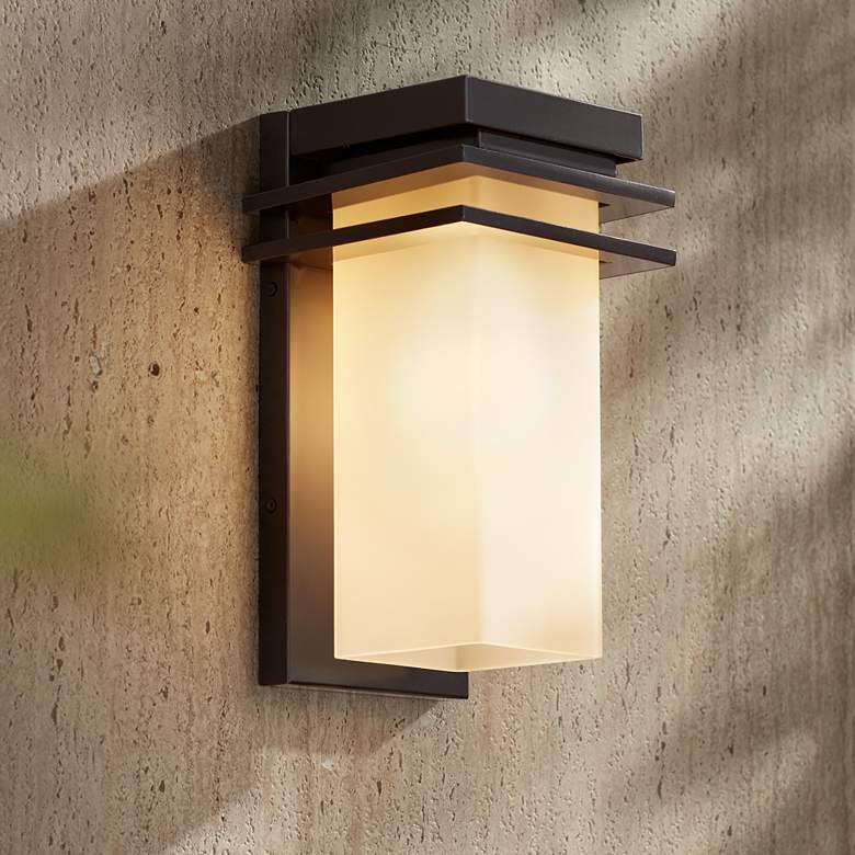 Image 7 Franklin Iron Bernadine 12" Bronze and Amber Glass Outdoor Wall Light more views