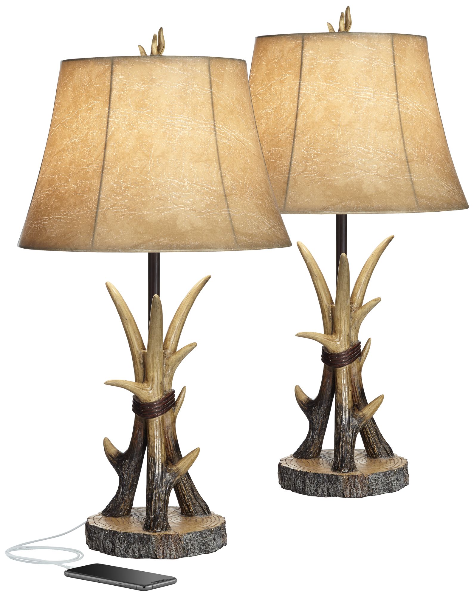 Image 2 Franklin Iron Boone 27 1/2" Western Rustic Antler USB Lamps Set of 2
