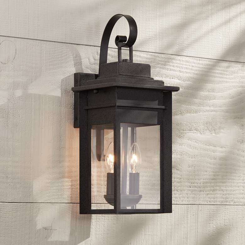 Image 1 Franklin Iron Bransford 17" Black-Gray Outdoor Lantern Wall Light