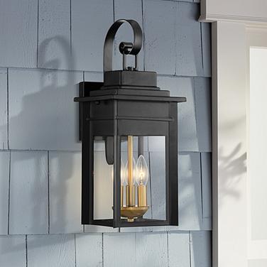 Franklin Iron Bransford 19" Black-Brass Outdoor Lantern Wall Light