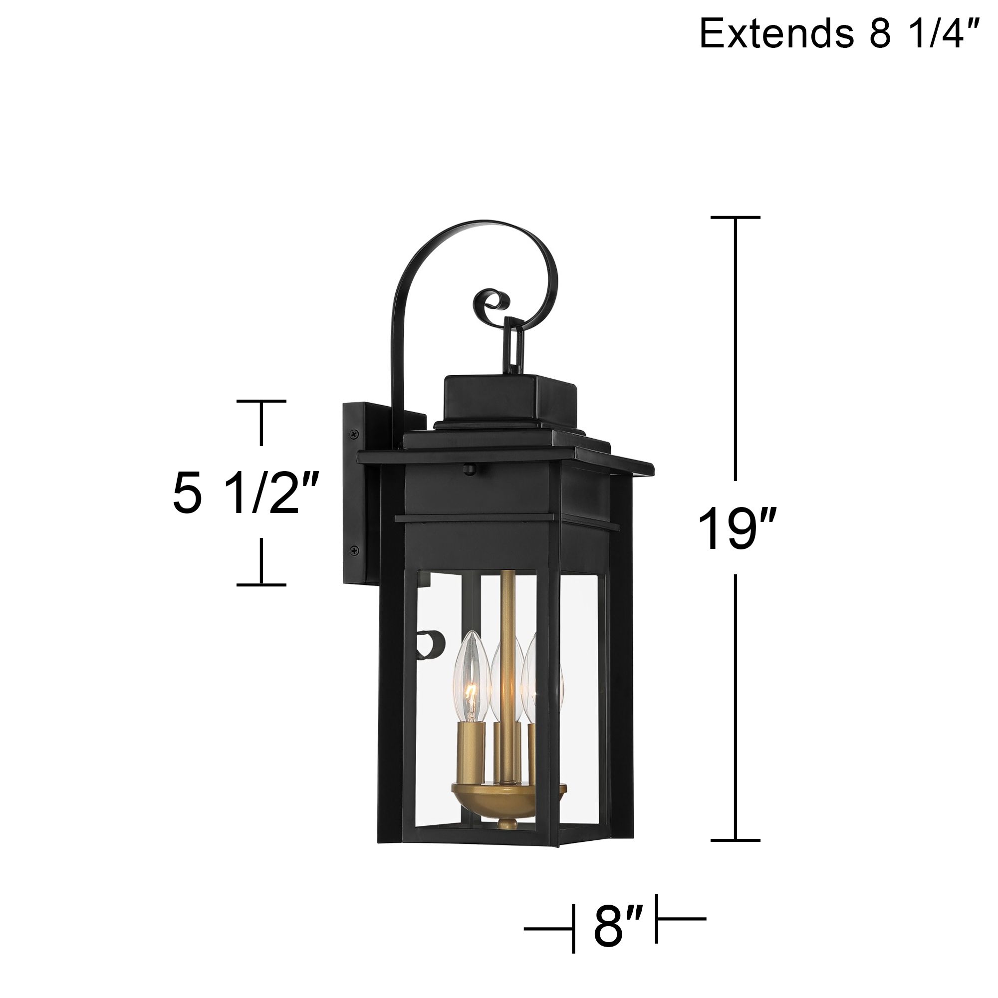Franklin Iron Bransford 19" Black-Brass Outdoor Lantern Wall Light