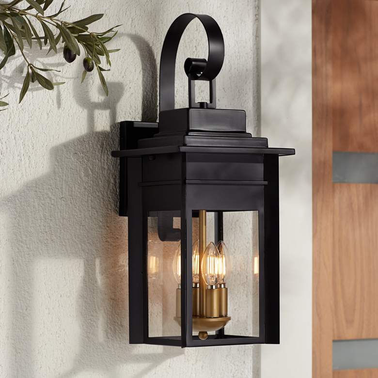 Image 1 Franklin Iron Bransford 21 1/2" Black Lantern Outdoor Wall Light
