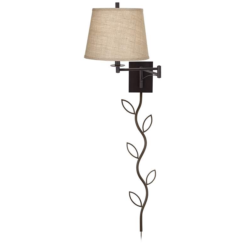 Image 1 Franklin Iron Brinly Burlap Brown Plug-In Swing Arm Lamp with Cord Cover