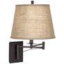 Franklin Iron Brinly Burlap Brown Plug-In Swing Arm Lamp with Cord Cover