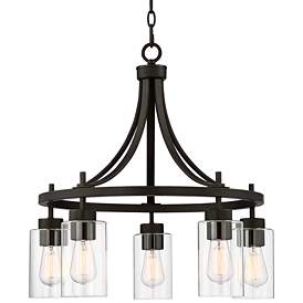 Image3 of Franklin Iron Caleb 23 3/4" Wide Bronze and Glass 5-Light Chandelier