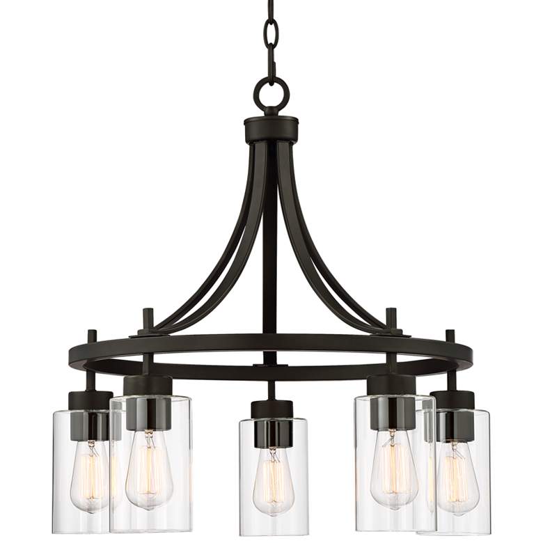 Image 3 Franklin Iron Caleb 23 3/4" Wide Bronze and Glass 5-Light Chandelier