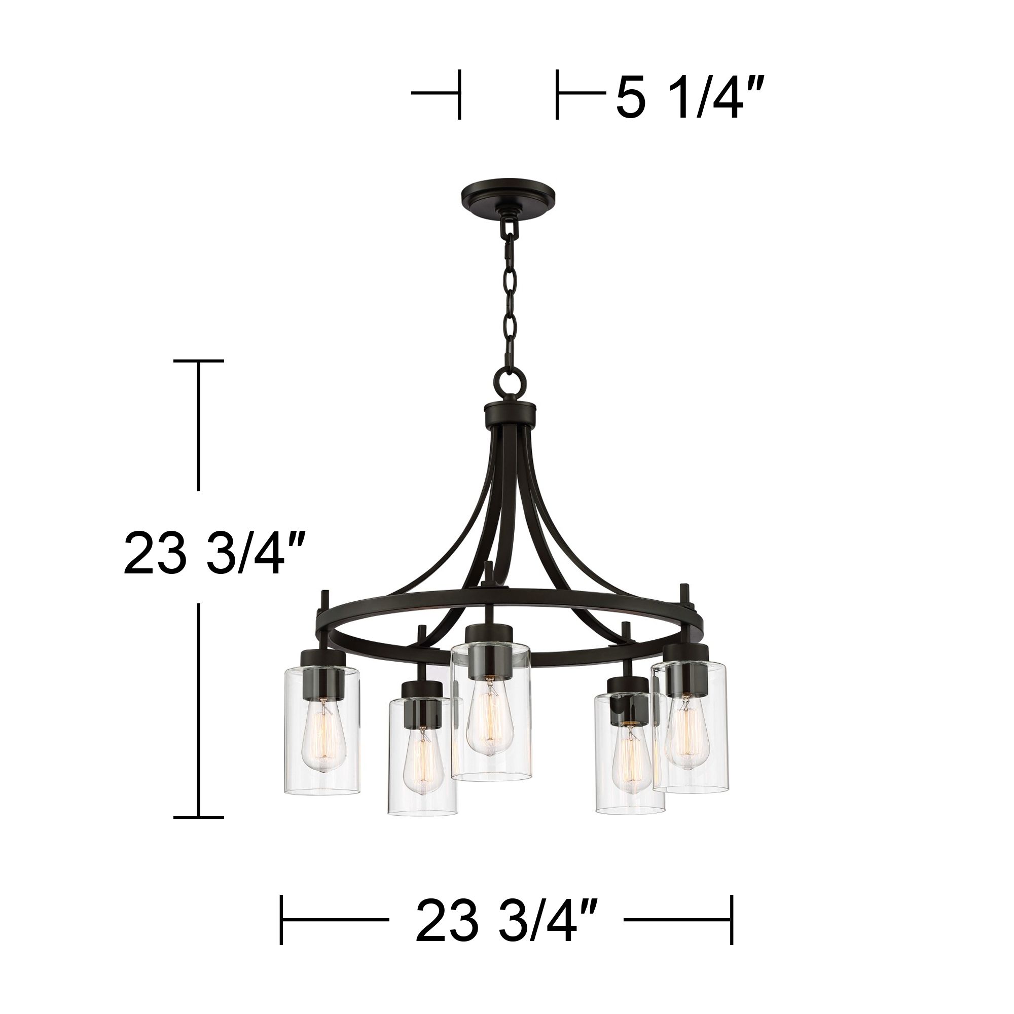 Franklin Iron Caleb 23 3/4" Wide Bronze and Glass 5-Light Chandelier in scene