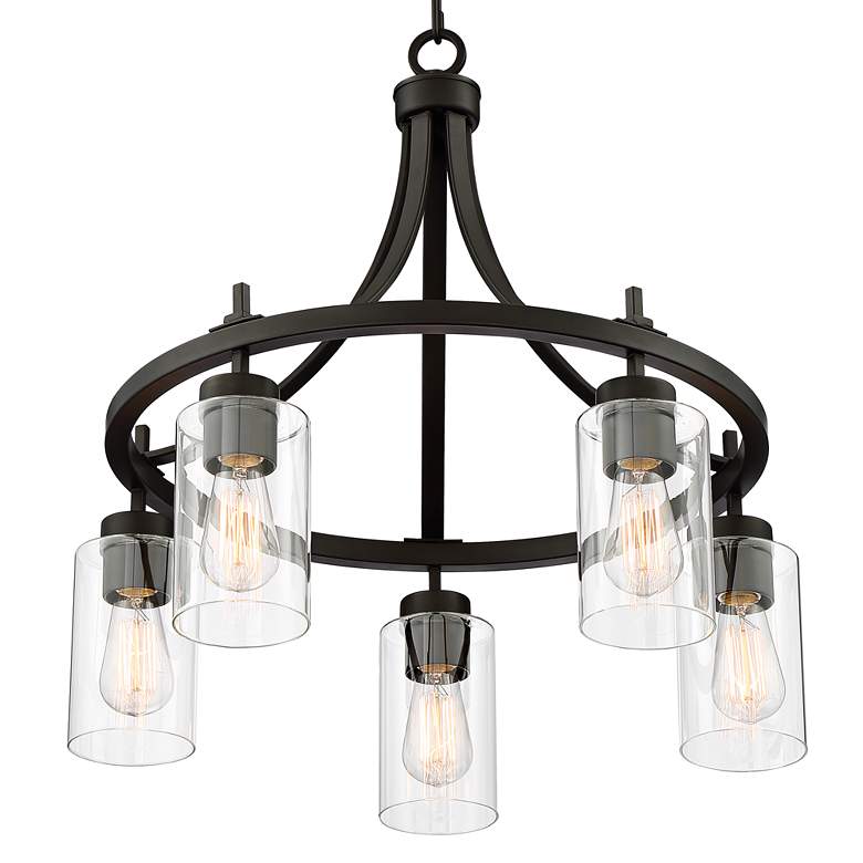 Image 7 Franklin Iron Caleb 23 3/4" Wide Bronze and Glass 5-Light Chandelier more views
