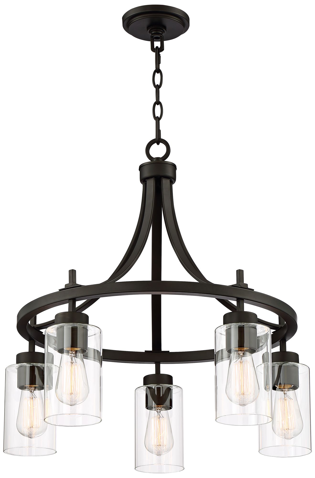 Franklin Iron Caleb 23 3/4" Wide Bronze and Glass 5-Light Chandelier in scene