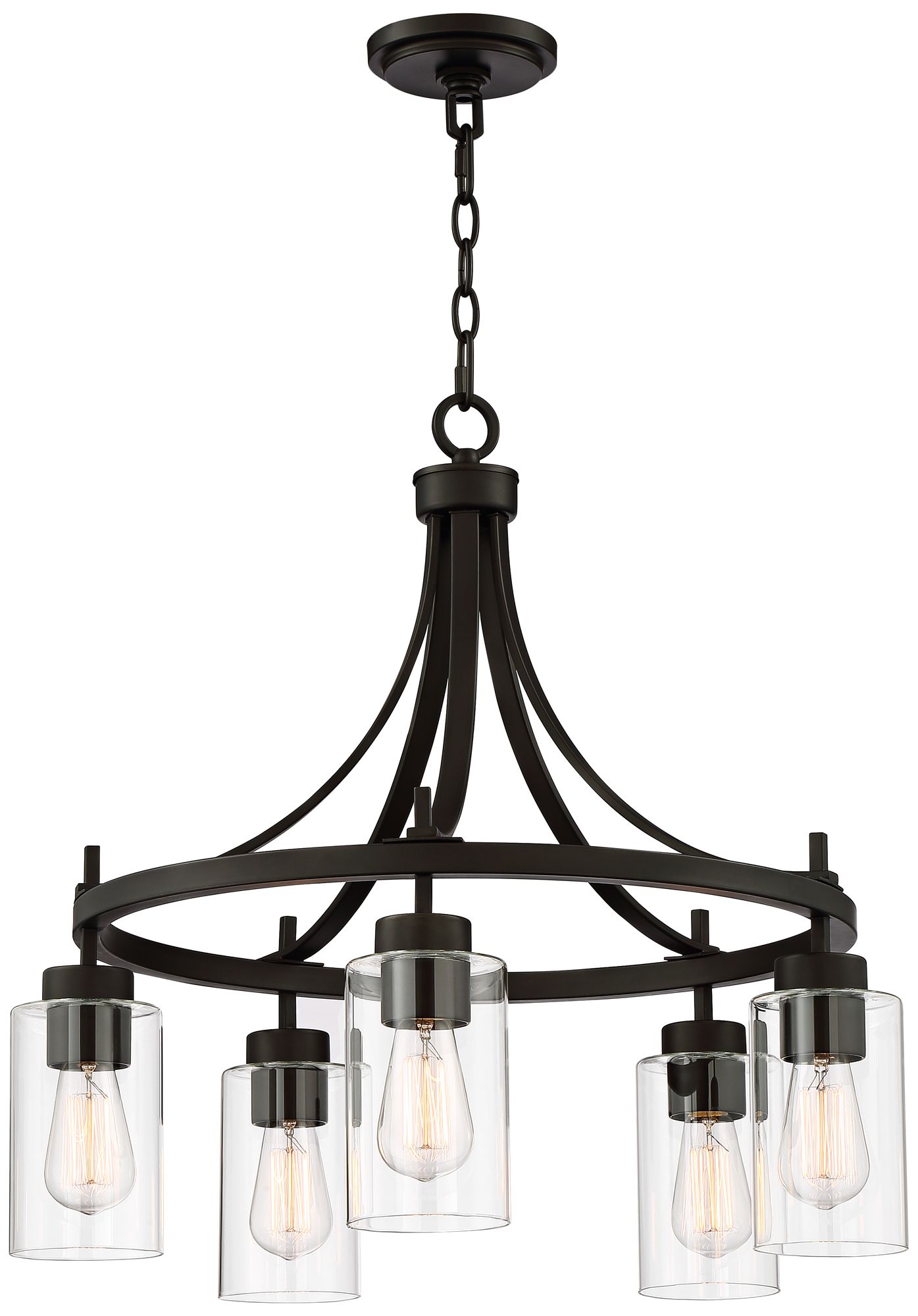 Franklin Iron Caleb 23 3/4" Wide Bronze and Glass 5-Light Chandelier in scene