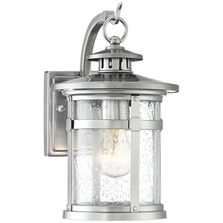 Image 2 Franklin Iron Callaway 14.5" Chrome Seeded Glass Outdoor Wall Light