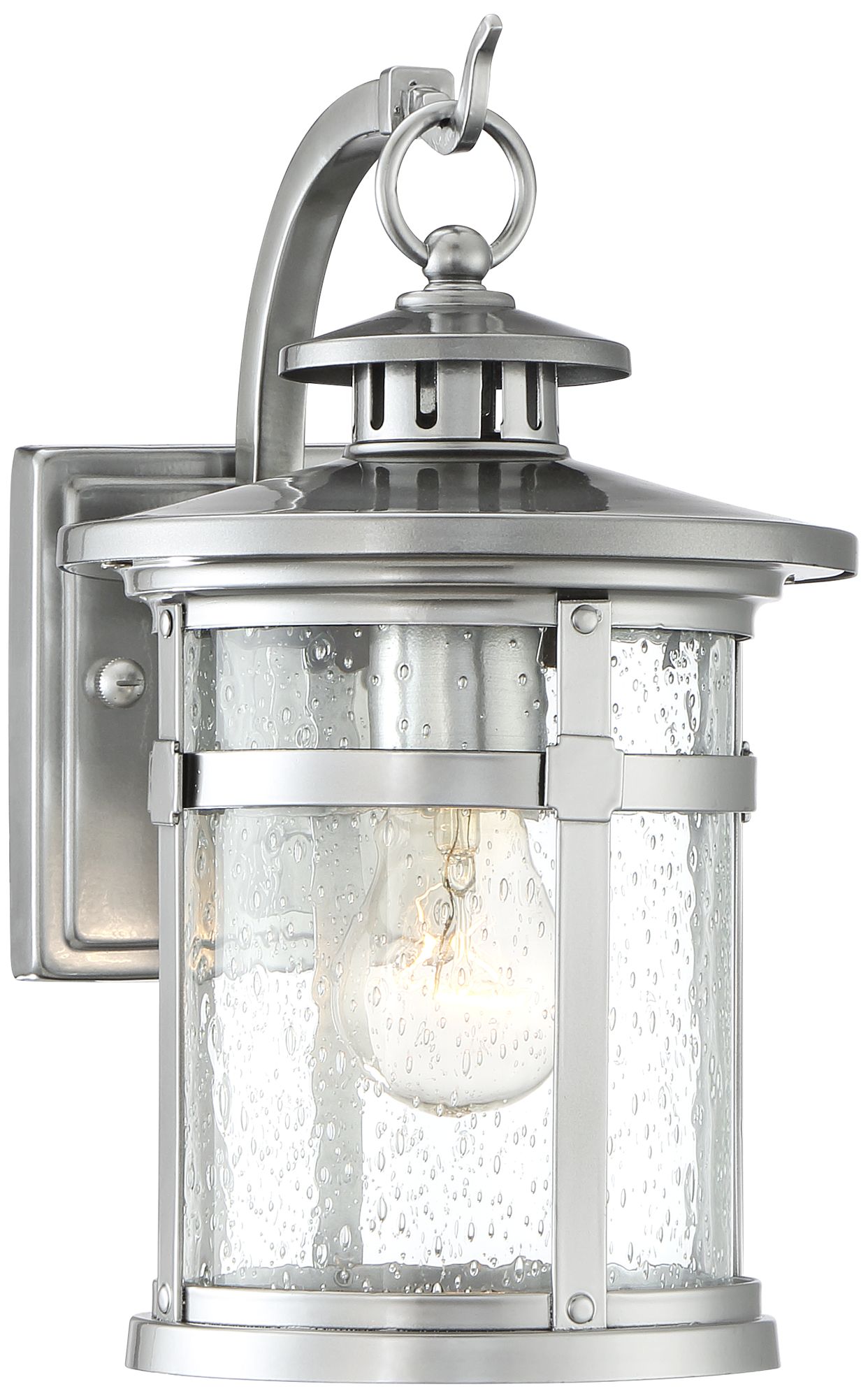 Franklin Iron Callaway 14 1/2" Chrome Seeded Glass Outdoor Wall Light