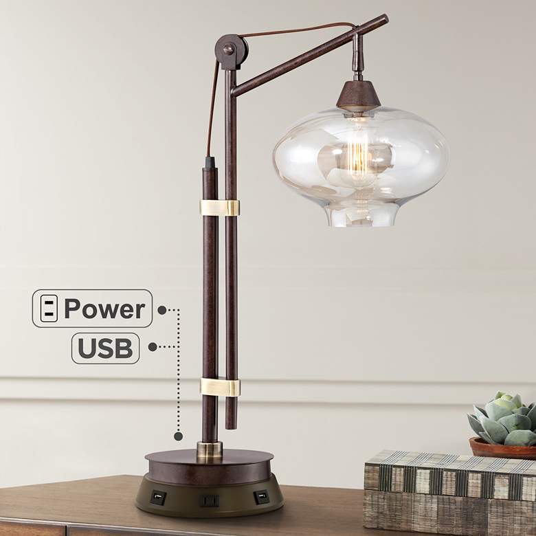 Image 1 Franklin Iron Calyx 29" Industrial Bronze Lamp with Workstation Base