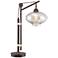 Franklin Iron Calyx Bronze and Cognac Glass Industrial Pulley Table Lamp