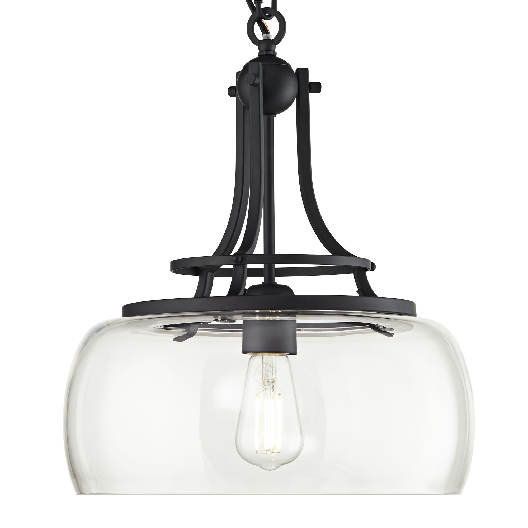 Watch A Video About the Franklin Iron Charleston Black and Clear Glass Pendant Light