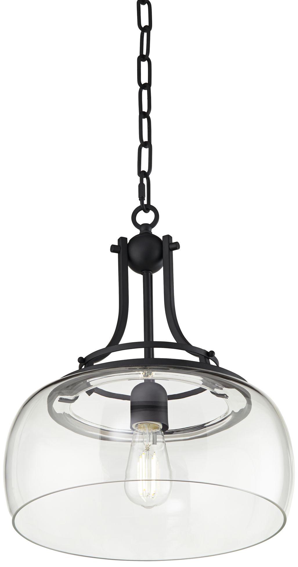 Watch A Video About the Franklin Iron Charleston Black and Clear Glass Pendant Light
