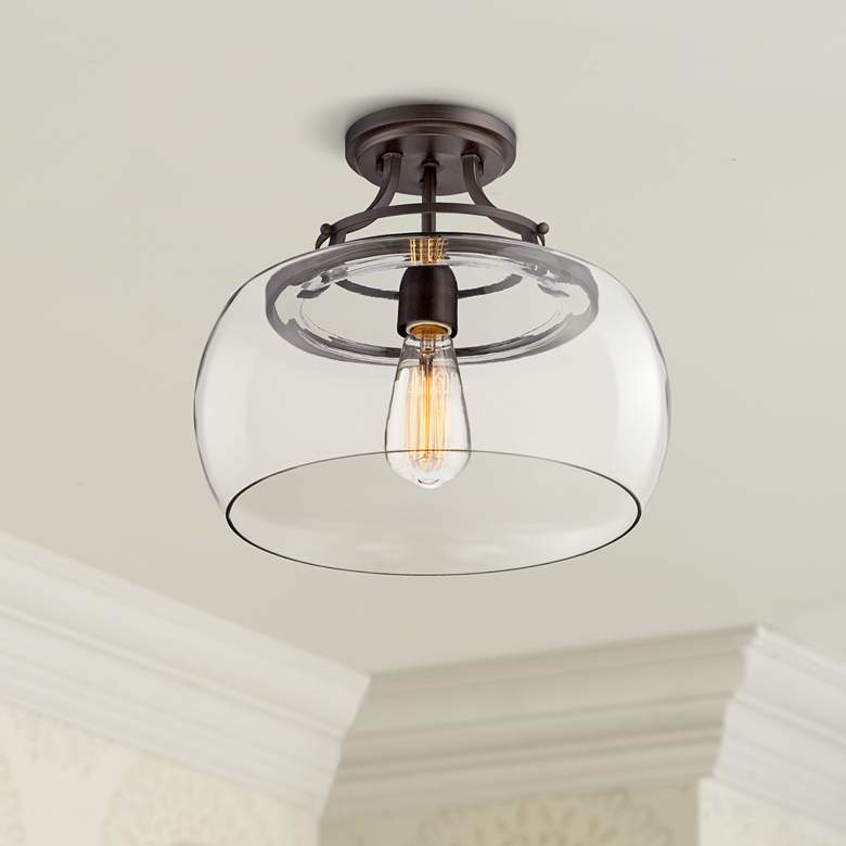 Image 1 Franklin Iron Charleston 13 1/2" Bronze Clear Glass LED Ceiling Light