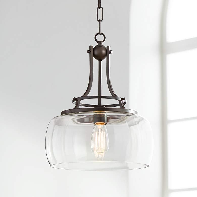 Image 2 Franklin Iron Charleston 13 1/2" Clear Glass and Bronze Pendant Light