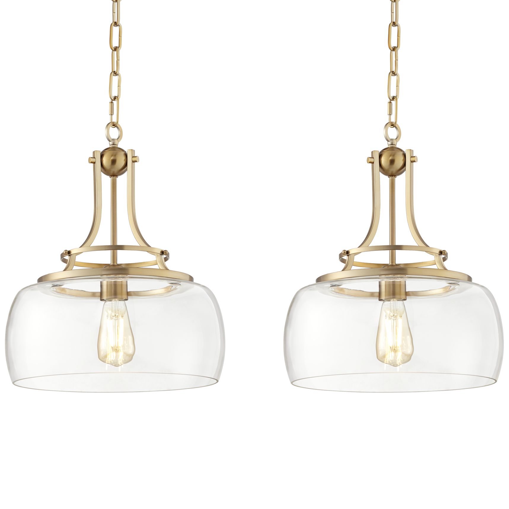 Image 2 Franklin Iron Charleston 13 1/2" Wide Brass LED Pendant Light Set of 2