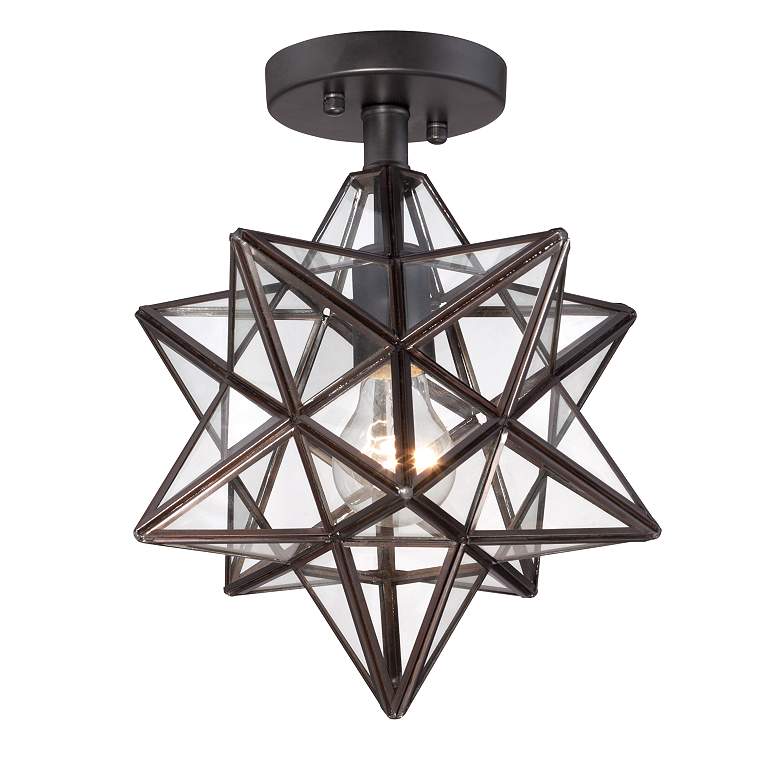 Image 2 Franklin Iron Cuthbert 11" Iron and Glass Geometric Star Ceiling Light