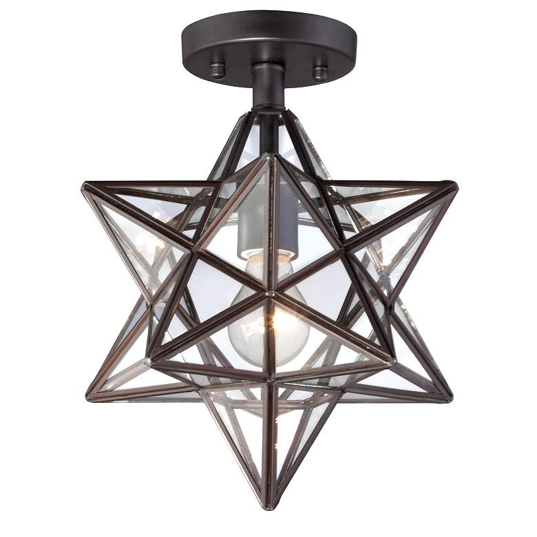 Image 5 Franklin Iron Cuthbert 11" Iron and Glass Geometric Star Ceiling Light more views