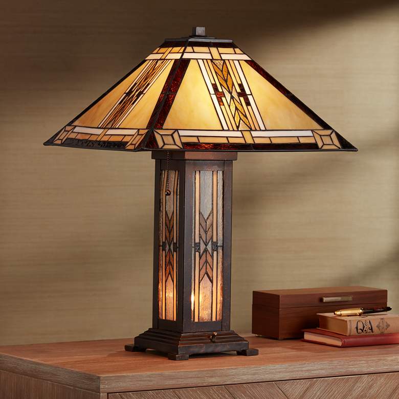 Image 3 Franklin Iron Drake 25 1/2" Tiffany-Style Night Light Lamp with Dimmer more views
