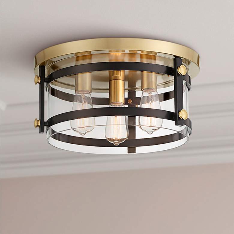 Image 1 Franklin Iron Eagleton 15 1/2 inch Black Gold 3-Light LED Ceiling Light