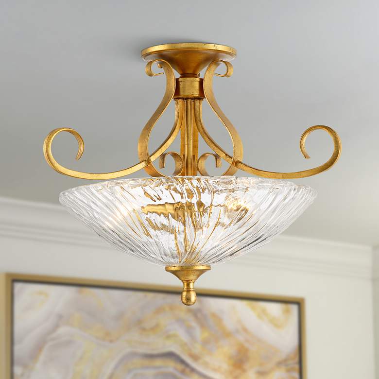 Image 1 Franklin Iron Enola 20 1/2 inch Wide Gold Leaf Semi Flush Ceiling Light