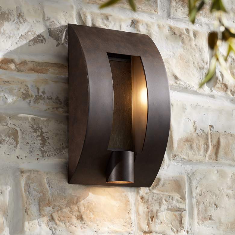 Image 2 Franklin Iron Framed Slate 16" Bronze and Stone Outdoor Wall Light