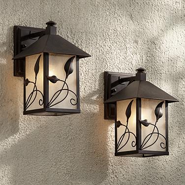 Franklin Iron French Garden 12 1/2" Bronze Outdoor Wall Light Set of 2