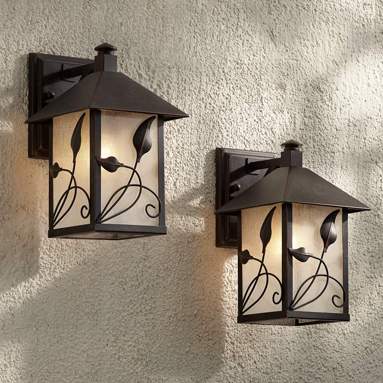 Image 1 Franklin Iron French Garden 12 1/2" Bronze Outdoor Wall Light Set of 2