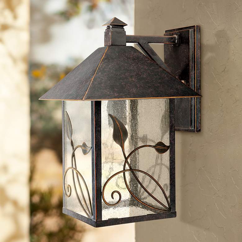 Image 2 Franklin Iron French Garden 15" Seeded Glass Bronze Outdoor Wall Light