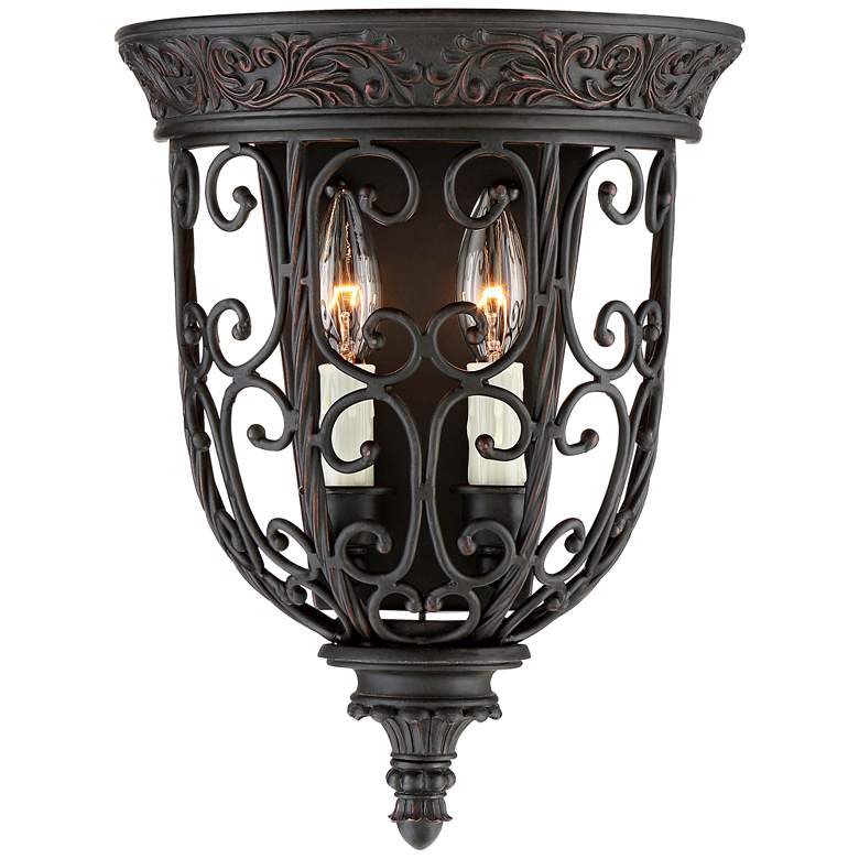 Image 3 Franklin Iron French Scroll 14 1/4 inch Rubbed Bronze Wall Sconces Set more views