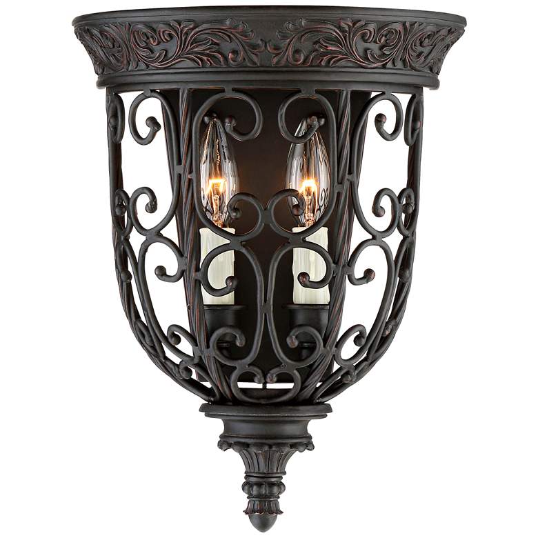 Image 3 Franklin Iron French Scroll 14 1/4" Rubbed Bronze Wall Sconces Set more views