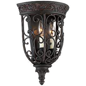 Image4 of Franklin Iron French Scroll 14 1/4" Rubbed Bronze Wall Sconces Set more views