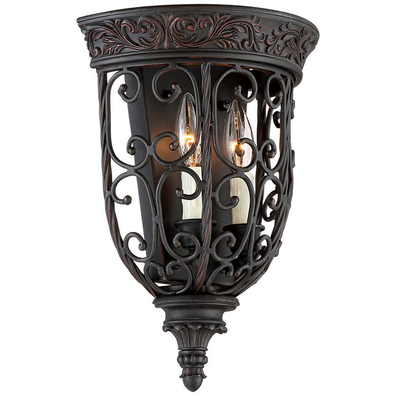 Image 4 Franklin Iron French Scroll 14 1/4 inch Rubbed Bronze Wall Sconces Set more views