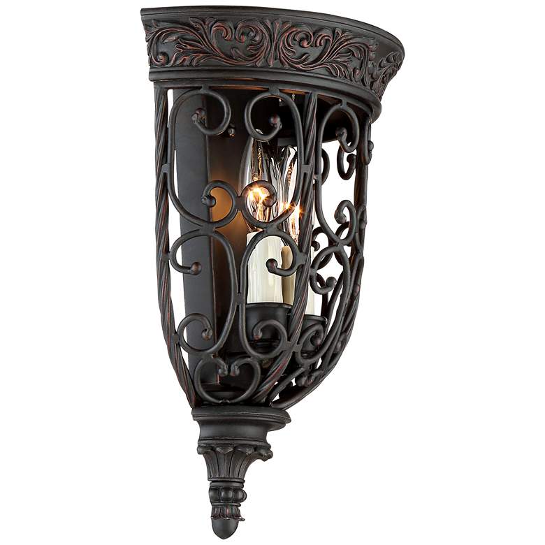 Image 5 Franklin Iron French Scroll 14 1/4 inch Rubbed Bronze Wall Sconces Set more views