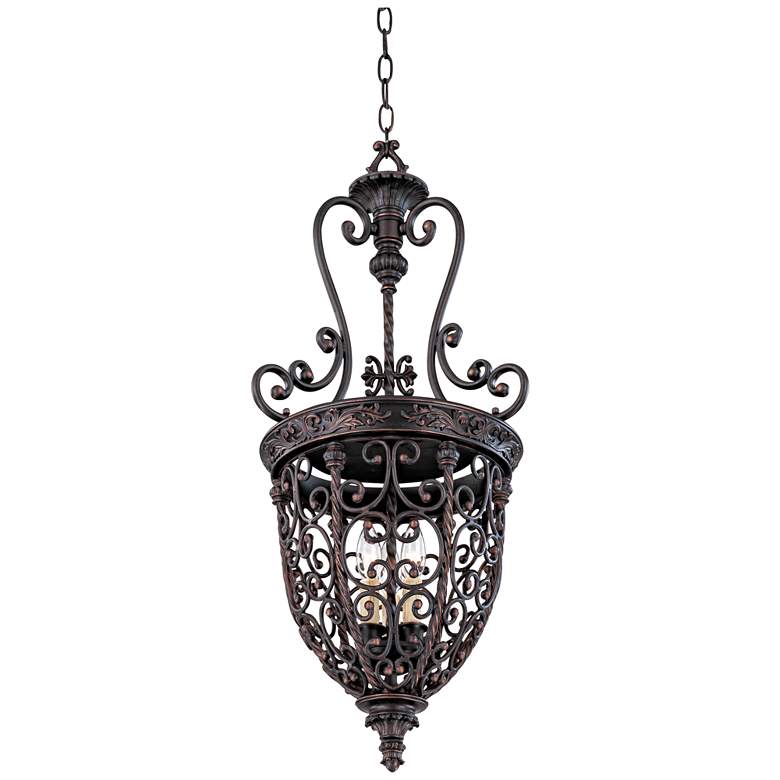 Image 6 Franklin Iron French Scroll 15 1/4 inch Three Light Iron Foyer Chandelier more views