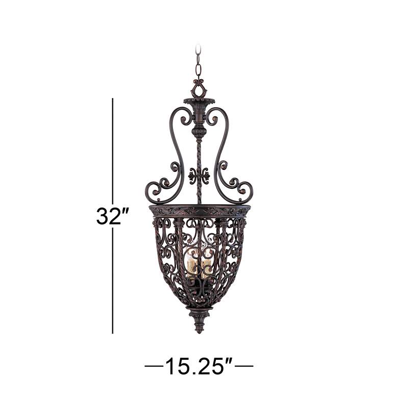 Image 7 Franklin Iron French Scroll 15 1/4 inch Three Light Iron Foyer Chandelier more views