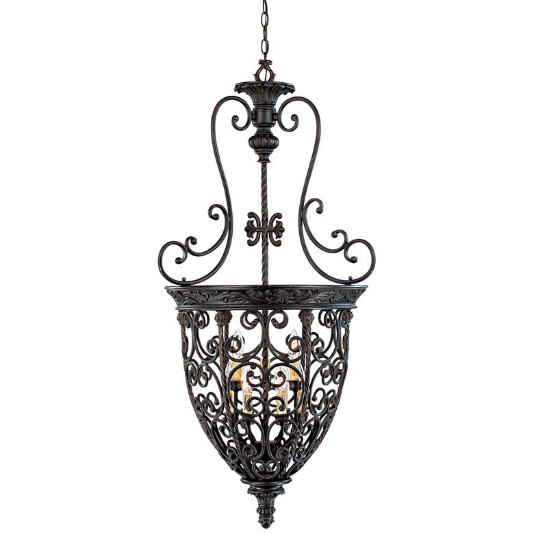 Image 5 Franklin Iron French Scroll 22 1/2 inch Bronze 9-Light Foyer Chandelier more views