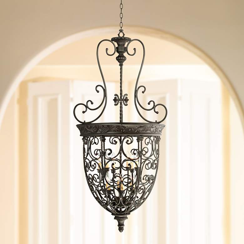 Image 1 Franklin Iron French Scroll 27 1/2" Wide 12-Light Foyer Chandelier